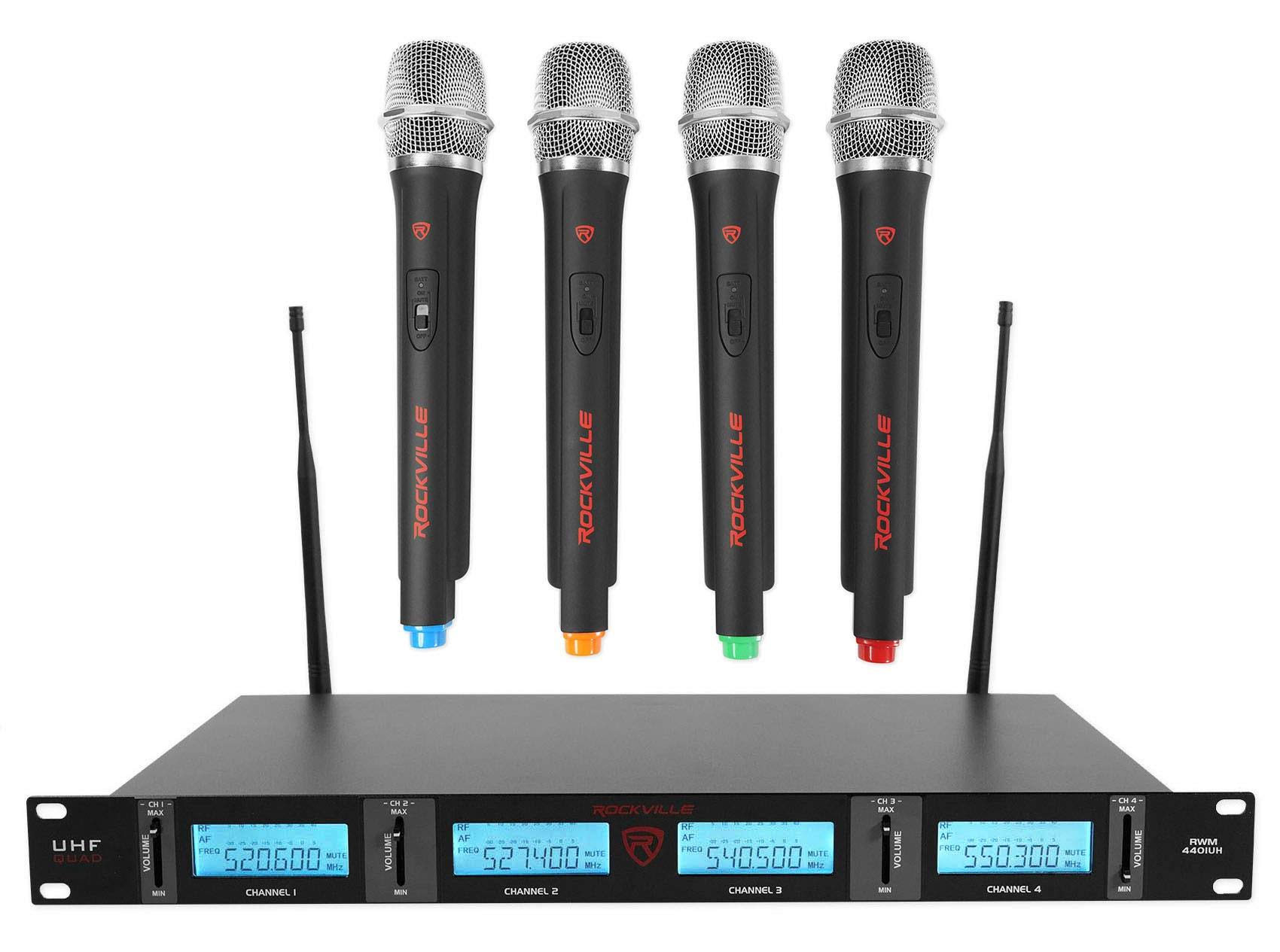 Rockville Rwm4401uh Quad UHF 4 Wireless HandHeld Microphone System w/LCD Display
