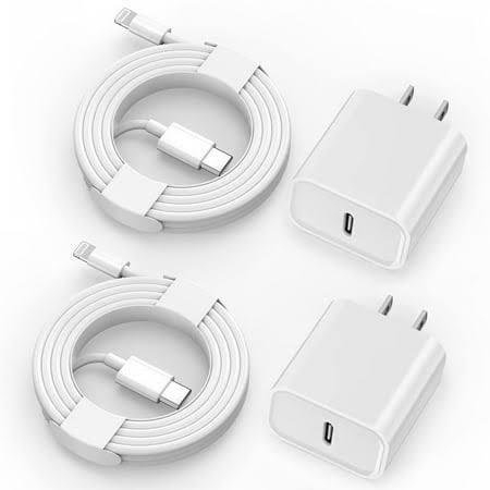 iPhone Charger 2 Pack 20W PD White Fast Charger Block with 6ft Fast Charging Cables Compatible with iPhone 14/13/12/11