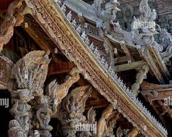 Image of intricate wooden carvings of the Sanctuary of Truth