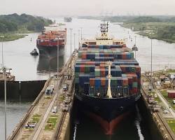 Panama Canal Gatun Locks massive container ships infrastructure power, AI generated