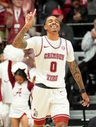 alabama basketball team celebrating during SEC Tournament