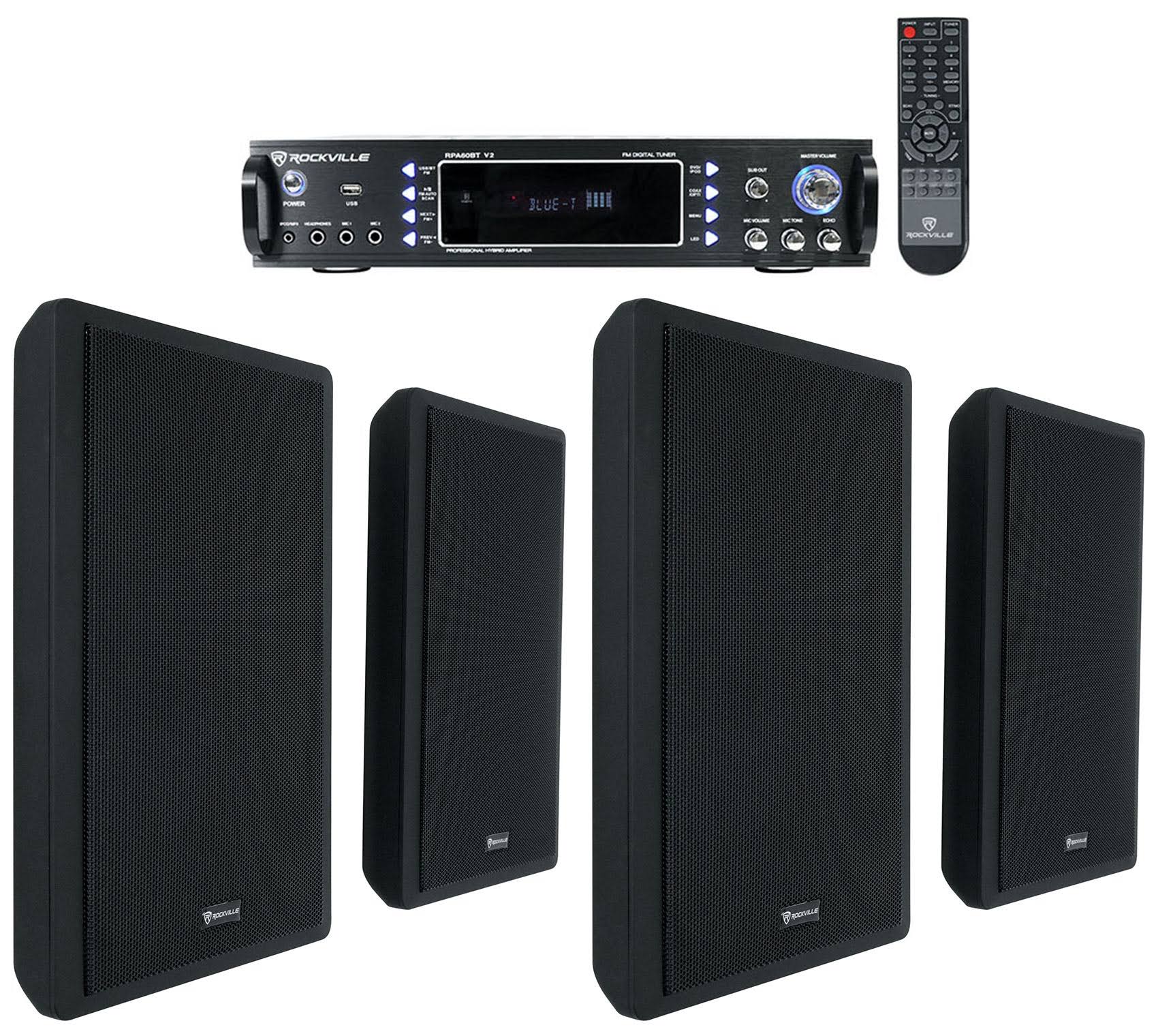 Rockville 1000w Bluetooth Receiver+ 5.25" Wall Speakers 4 Restaurant/Bar/Cafe