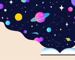 stylized image of open poetry book with words floating out in a creative forest theme, AI generated