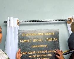Image of Davido cutting ribbon Veronica Imade Adeleke Female Hostel at Clifford University Abia State 2025