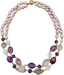 Amazon.com: 2 Strands Purple Azurite Amethyst Created With 8-9mm Pink Pearl Stone Necklace For Women Quartz Trendy 18": Clothing, Shoes & Jewelry