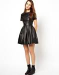 Black Leather-Look Skater Dress - New Look