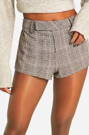 Brown Wool Check Micro Short | Boohoo USA