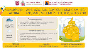 SE ACTUALIZA ALERTA AMARILLA POR LLUVIAS FUERTES Y POSIBLE CAÍDA DE GRANIZO