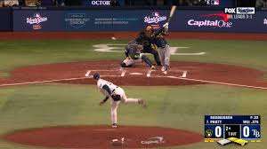 Cooper Pratt hitting a single for the Milwaukee Brewers in World Series Game 5