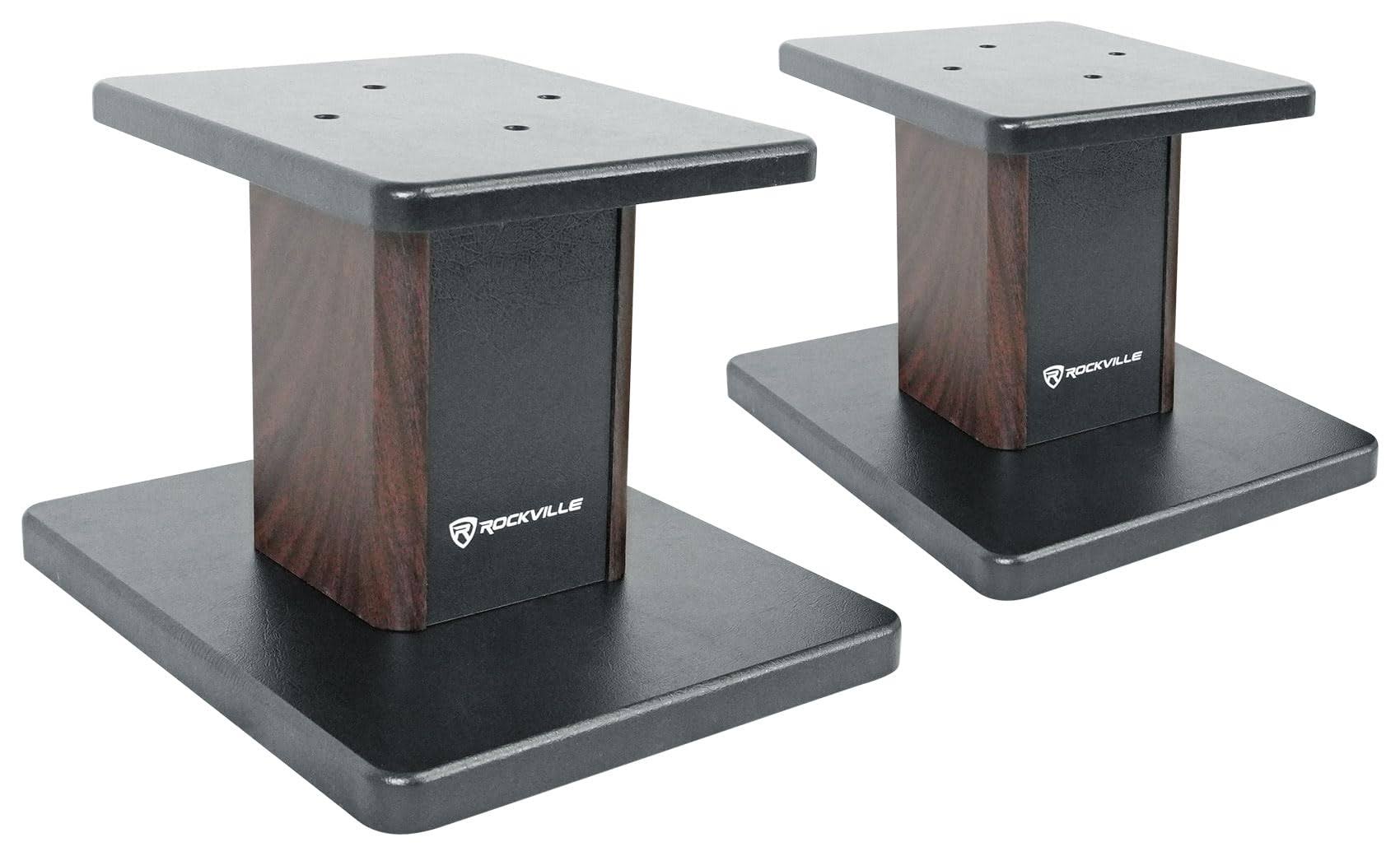 Pair Rockville rht8d Dark Wood Computer/Bookshelf Desktop Speaker/Monitor Stands