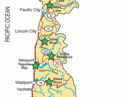 map of Oregon coast rivers with steelhead fishing locations