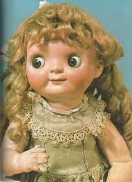 German doll Wonderland Brighton dated 1903 in Doll in with googlie eyes from &#39;Dolls and Dolls&#39; Houses&#39; published by Hamlyn Publishing Group 1989 - german-doll-wonderland-brighton-dated-1903-in-doll-in-with-googlie-eyes-from-dolls-and-dolls-houses-published-by-hamlyn-publishing-group-1989