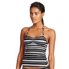 M&S Black & White Stripe Halterneck / Strapless Tankini Top