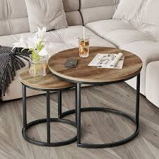 FENDEE Round Coffee Table Set, Solid Wood Nesting Table, Rustic Brown - Walmart.com
