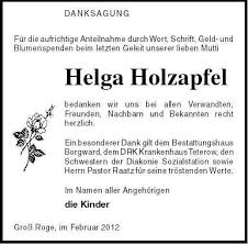 Helga Holzapfel-bedanken wir u | Nordkurier Anzeigen