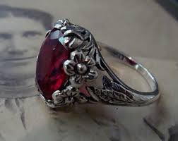 Art Nouveau design Sterling Silver Ruby Ring Size 5 1/2