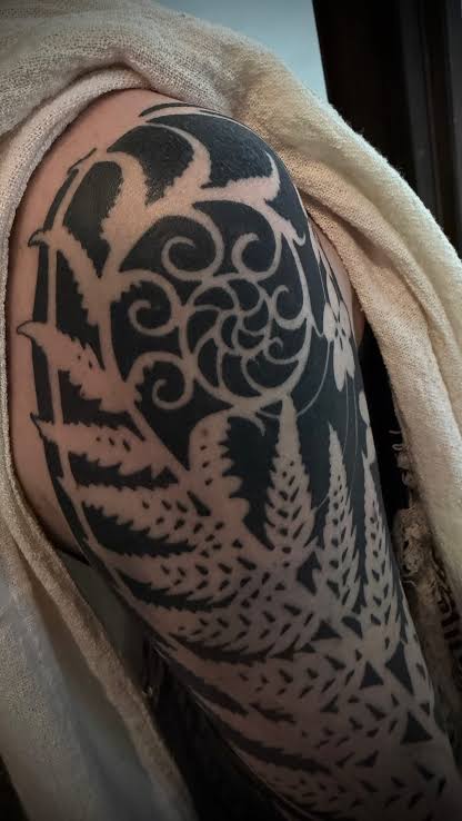 Negative Space Blackout Fern and Flower sleeve. I would love to do ...