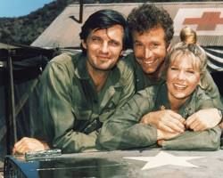 M*A*S*H TV series 1972 Alan Alda as Hawkeye Pierce Wayne Rogers McLean Stevenson Loretta Swit Jamie Farr 4077th Mobile Army Surgical Hospital television stills CBS show, AI generated