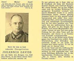Totenzettel: Obergefreiter Johannes DAVIDS, 2. Weltkrieg ...