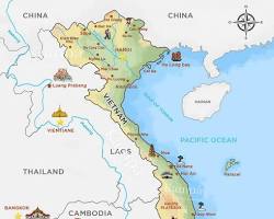 Vietnam map with highlighted popular tourist destinations的圖片