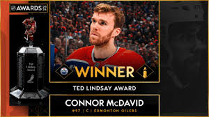 Connor McDavid receiving the Ted Lindsay Award