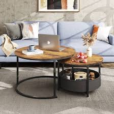 Amazon.com: WLIVE Round Coffee Table Set of 2, 31.5" Nesting Coffee Table with Storage, Industrial Minimalist Center Table with Metal Frame, Easy Assembly for Living Room, Apartment, Rustic Brown : Home &
