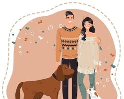 couple with their dog and catの画像