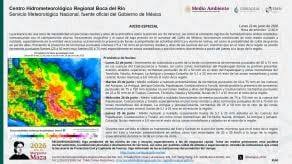 Tormentas del centro al sur veracruzano; lluvias en montañas, hasta el jueves