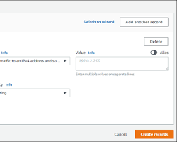 Image of AWS Route 53 Console showing the creation of a record set