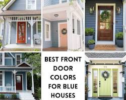 coastal house exterior light blue gray paint white trim navy door, AI generated