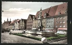 AK Landsberg, Marktplatz mit Brunnen, Geschäft von Xaver Barth ...