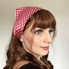 Gingham Print Real Silk Audrey Triangle Headscarf- Sewn in ...