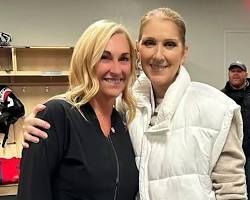 Celine Dion and sons watching Montreal Canadiens hockey game