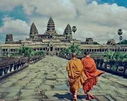 Ancient ruins of Angkor Wat surrounded by forest