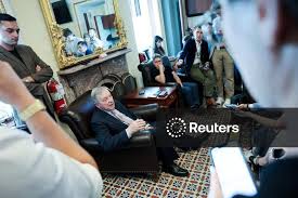 Licensable picture: U.S. Senator Durbin speaks to reporters at the U.S. Capitol in Washington