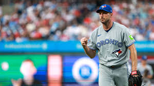 Max Scherzer pitching for the Toronto Blue Jays against the Philadelphia Phillies