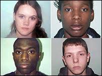 (Clockwise) Chelsea O&#39;Mahoney, David Blenman, Darren Case and Reece Sargeant. All four defendants were convicted of manslaughter - _41247974_youths_x4_203pa