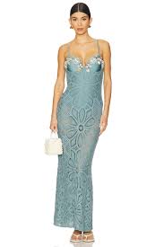 PatBO Camila Coelho Crochet Embroidered Maxi Dress in Blue | REVOLVE