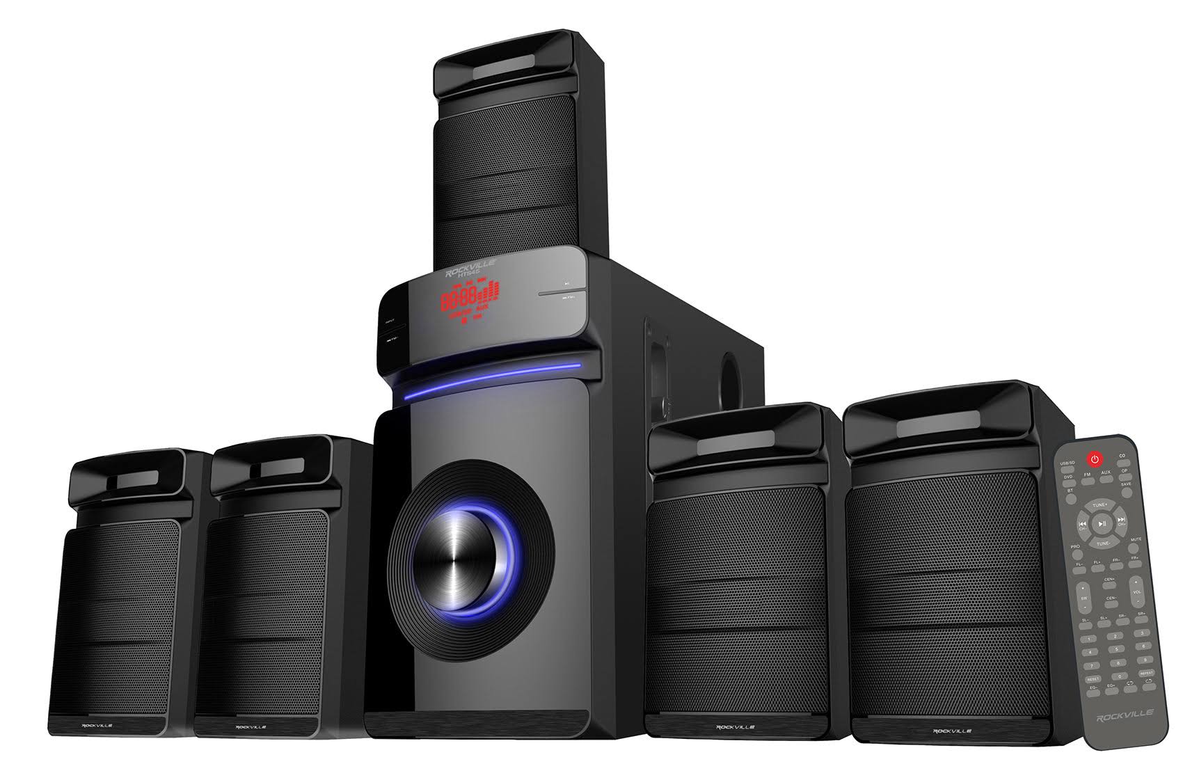 Rockville Hts45 800w 5.1 Channel Bluetooth Home Theater Audio System+Subwoofer