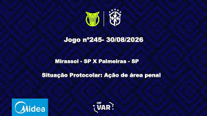 Análise do VAR: Mirassol (SP) X Palmeiras (SP) - 25ª Rodada do Brasileirão Série A 2026 - 30/08/2026