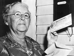 social security 29. First monthly Social Security check recipient Ida May Fuller Fuller was the first Social Security beneficiary to receive a recurring ... - 1398969203000-social-security-29