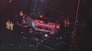 8 firefighters injured in fire truck rollover on Southern California freeway