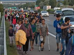 Image result for hungary refugees walking