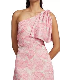 Sachin & Babi Women's Chelsea One-Shoulder Bow Gown - Rouge Damask Rose - Size 2