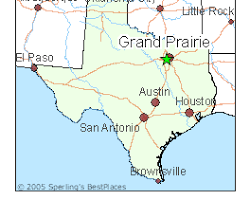 Image of map showing Grand Prairie, Texas in relation to Dallas and Fort Worth
