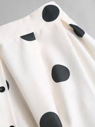 Women's Elegant Vintage Polka Dot Print Elastic Buttons Design Pleated A-line Midi Skirt In APRICOT | ZAFUL 2025