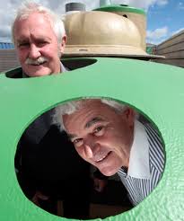 COOKING ON GAS: Errol Harper, of Richmond Fibreglass, left and Russell McGuigan of Waste Action with the 5000 litre bio gas tanks the companies are jointly ... - 7832044