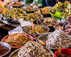 A colorful spread of traditional Cambodian cuisine.