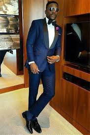 Newest Joshua Slim Fit Navy Blue Homecoming Prom Suit For Boy With Shawl Lapel - Product from Okdais