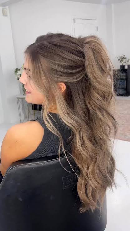 Half Up Half Down Hairstyle Off Shoulder Dress